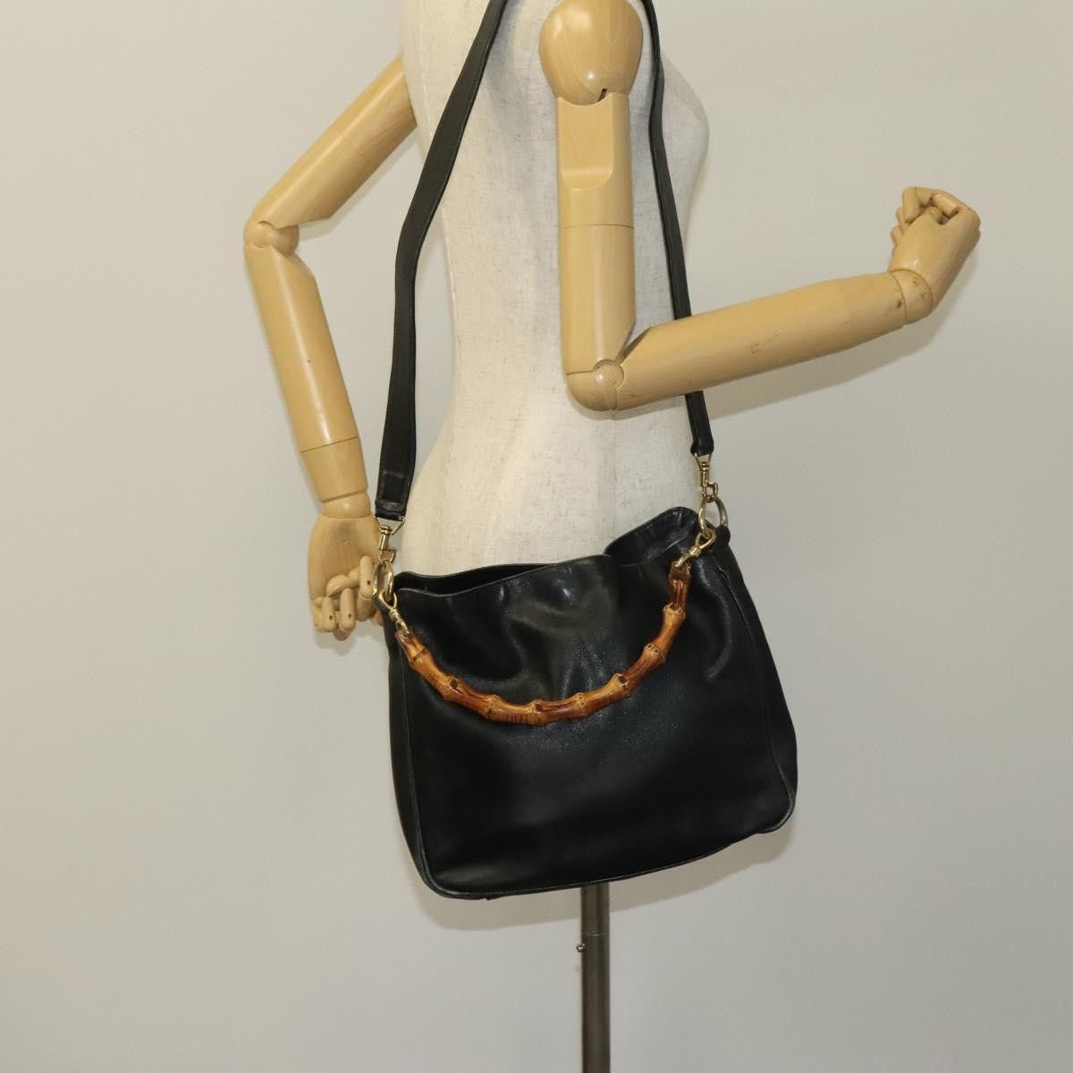 Gucci GUCCI Bamboo Hand Bag Leather Black Gold 001 3754 001 3754 Size ONE SIZE - 21 Thumbnail