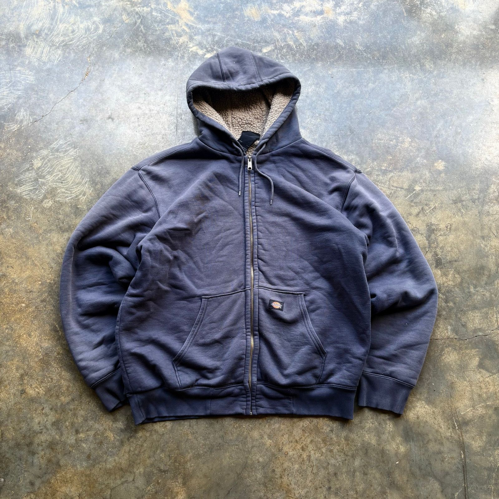 Faded Vintage Baggy Dickies Sherpa Lined Zip Up Hoodie