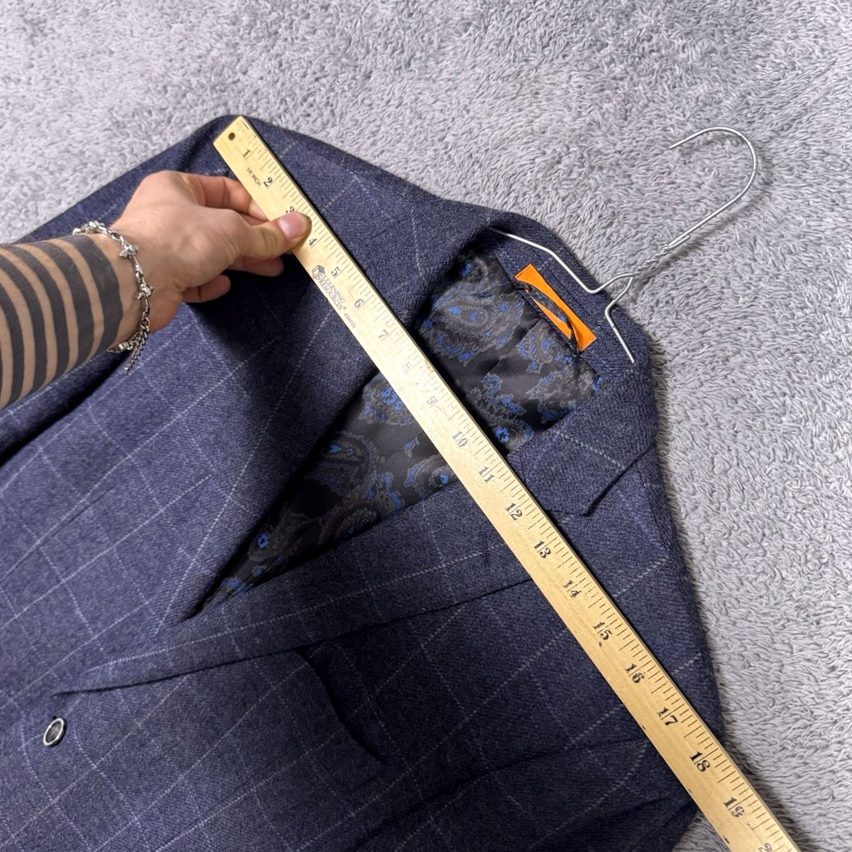 Tallia Tallia Sport Coat Mens 40R Windowpane 100% Wool Suit Jacket Blazer Elbow Patches Size 40R - 6 Thumbnail