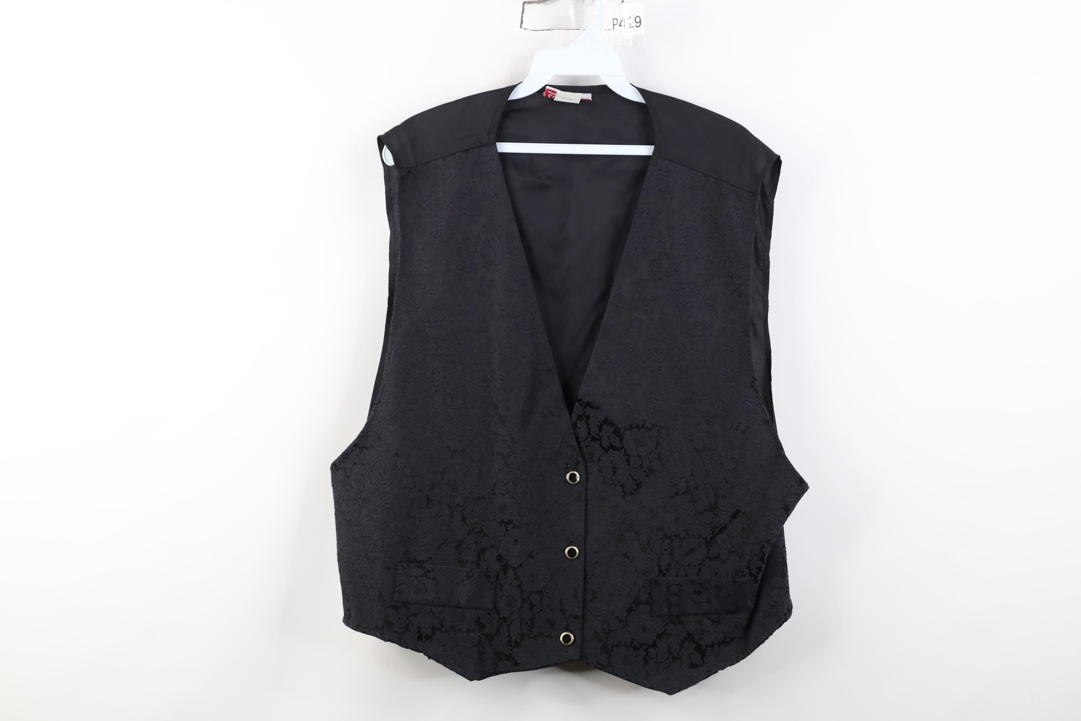 Vintage Vintage 90s Streetwear Flower Button Suit Vest Jacket Black Size 3XL / US 20-22 - 1 Thumbnail