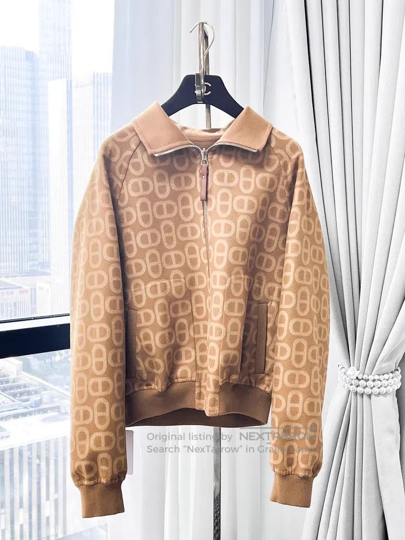 Hermes Hermes Brown Pig Nose Full-print Two-sided Wear Cashmere L Size S / US 4 / IT 40 - 4 Thumbnail