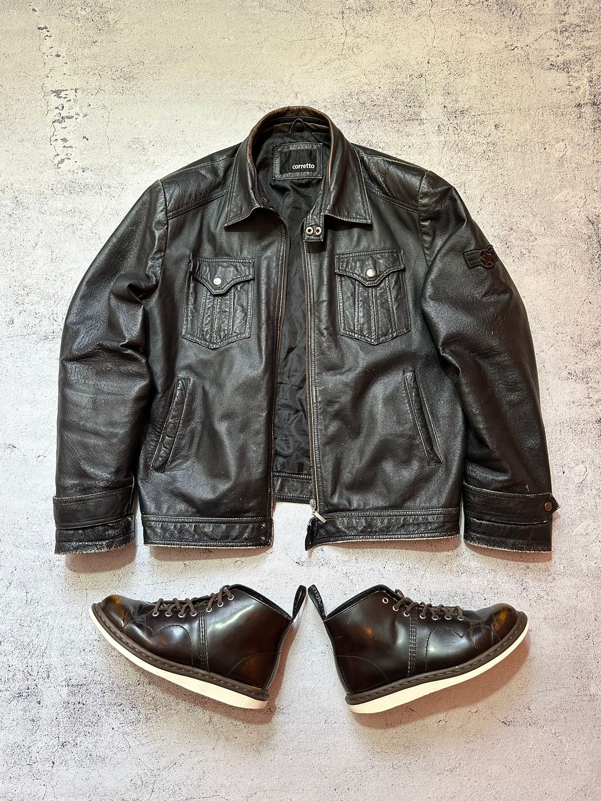 Pre-owned Avant Garde Vintage Leather Biker Jacket In Black