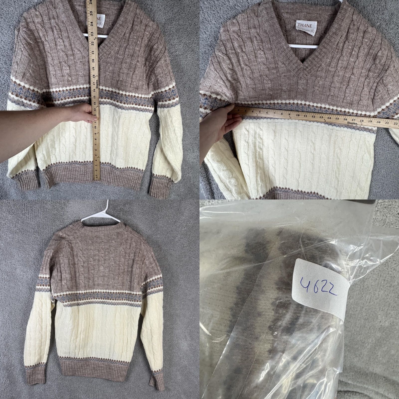 Vintage VINTAGE Thane Sweater Womens Large Brown Cream Fair Isle Cable Knit V-Neck Size L / US 10 / IT 46 - 8 Thumbnail