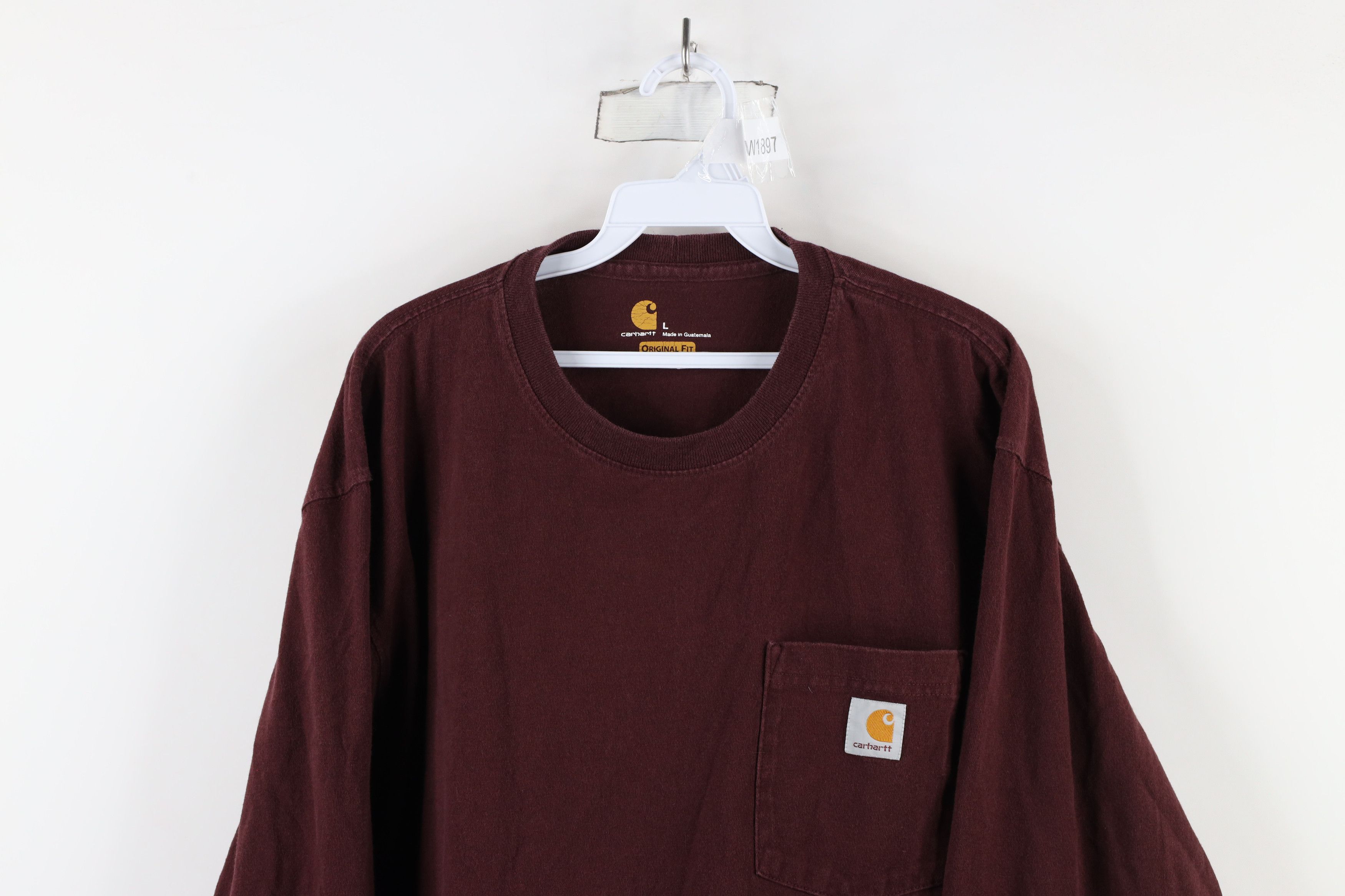 Carhartt × Vintage Vintage Carhartt Spell Pocket Long Sleeve T-Shirt Burgundy Size US L / EU 52-54 / 3 - 2 Thumbnail