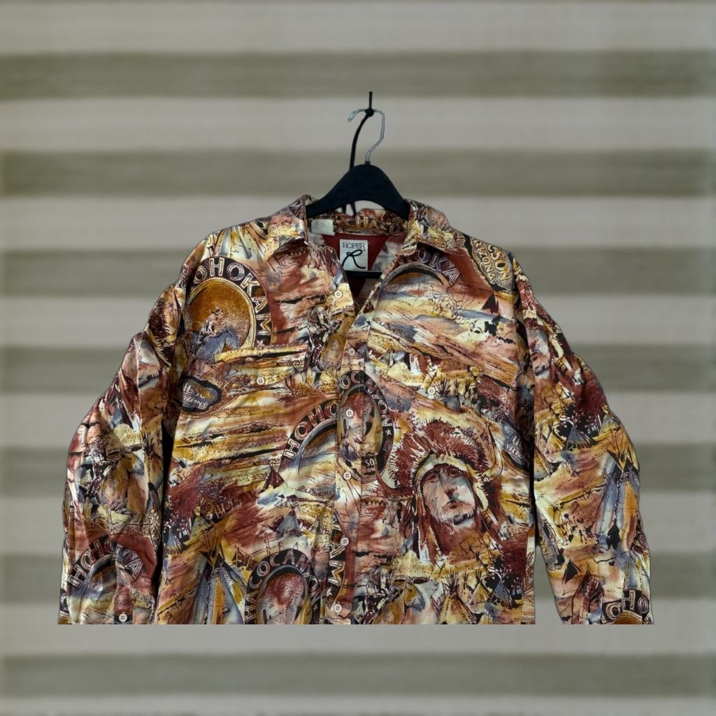 Roper VINTAGE Roper Western Shirt Mens L 16.5-35 Brown AOP Southwestern Arizona Button Up Long Sleeve Mens Size US L / EU 52-54 / 3 - 1 Thumbnail