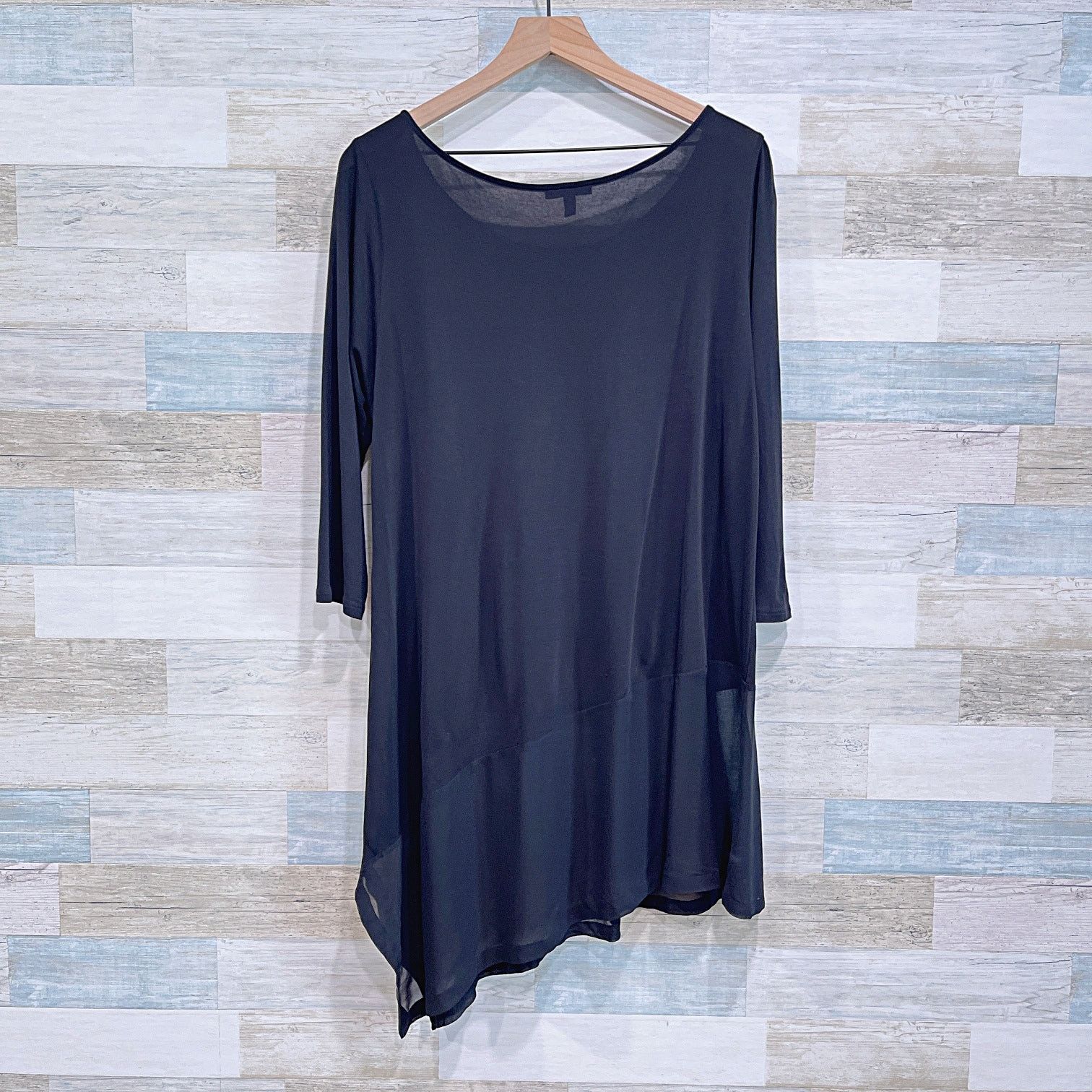 Eileen Fisher Eileen Fisher Silk Asymmetric Hem Tunic Black Womens Large Size L / US 10 / IT 46 - 4 Thumbnail