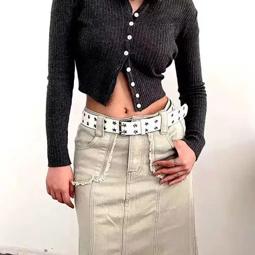 Japanese Brand Punk Grunge Studded Star Hollow Metal Leather Belt Size ONE SIZE - 2 Thumbnail