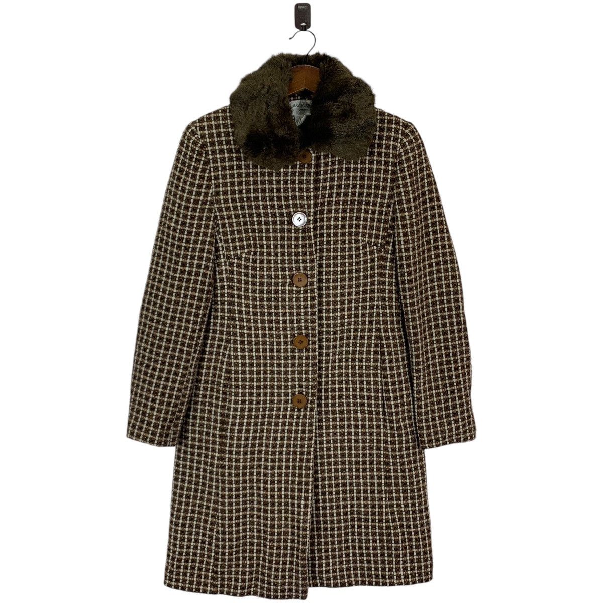 Designer × Vintage Vintage Charles Gray London Fur Tweed Designer Overcoat Size XS / US 0-2 / IT 36-38 - 1 Thumbnail