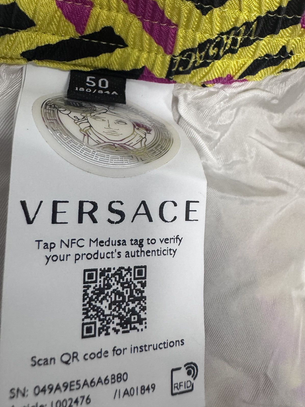 Versace Versace La Greca Silk Shorts - Yellow/Magenta - Fits Size L Size US 35 - 8 Thumbnail