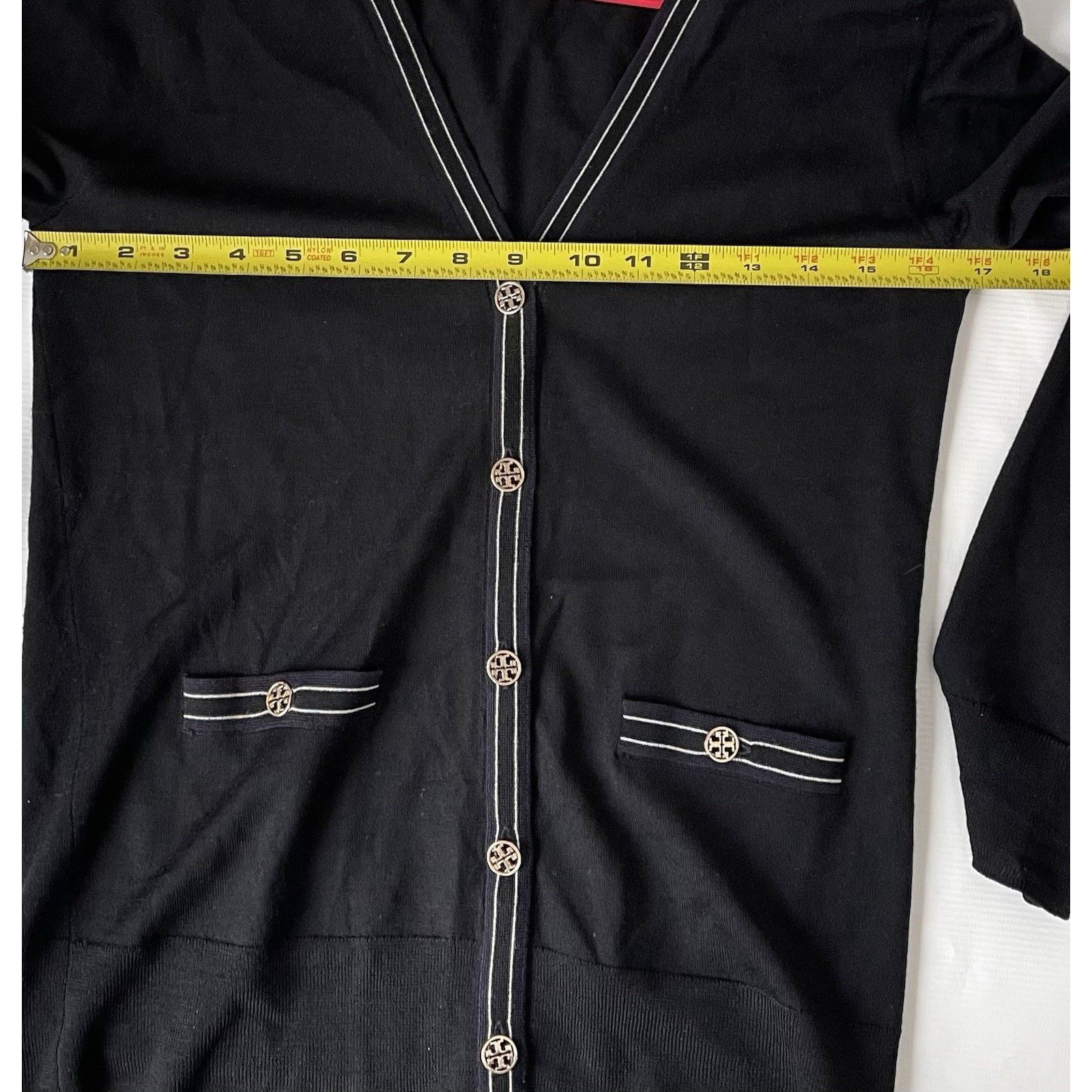 Tory Burch Tory Burch Madeline 100% Merino Wool V-Neck Black Cardigan S Size S / US 4 / IT 40 - 11 Thumbnail