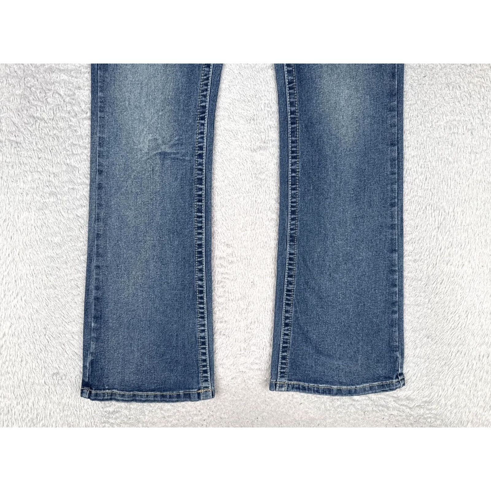 Vintage HARPER&IVY Jeans Bootcut Juniors 9 Blue Wash Mid Rise Stretch Rhinestone 29x31 Womens Pants Size 30" / US 8 / IT 44 - 2 Thumbnail