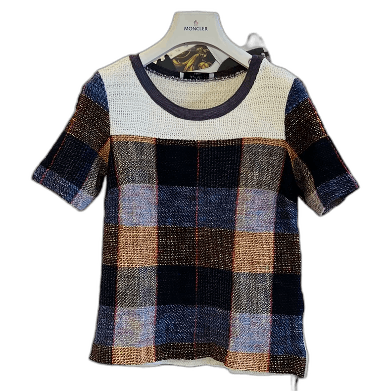 Sandro Elegant Color-Blocked Short Sleeve Knit Top Size XS / US 0-2 / IT 36-38 - 1 Thumbnail