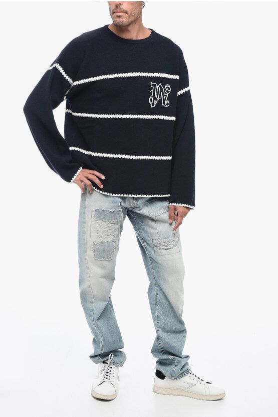 Palm Angels o1y0325 Logo Crewneck Sweater in Midnight/White Size US S / EU 44-46 / 1 - 4 Thumbnail