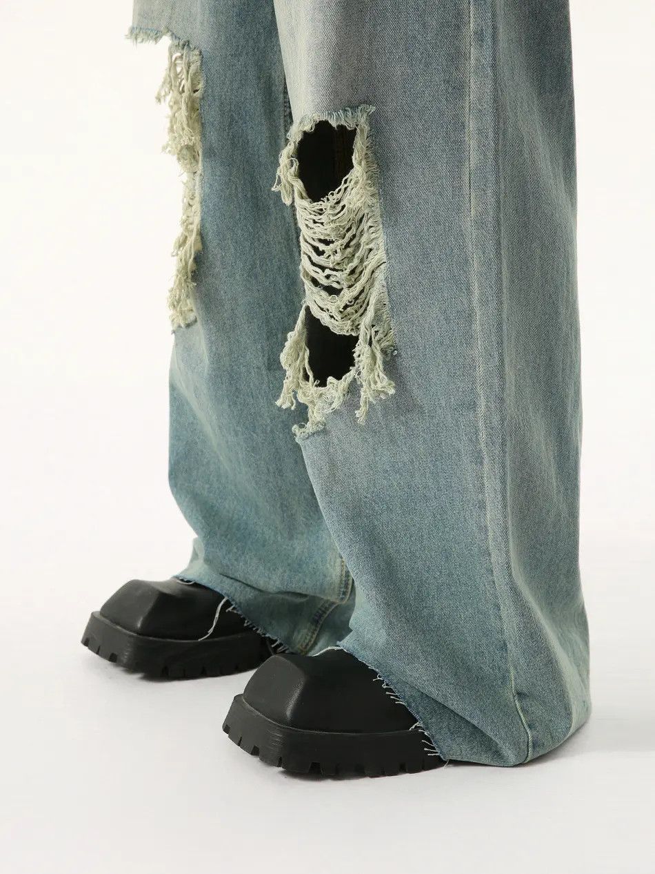 Japanese Brand Retro tassel ripped straight leg jeans Size US 32 / EU 48 - 4 Thumbnail