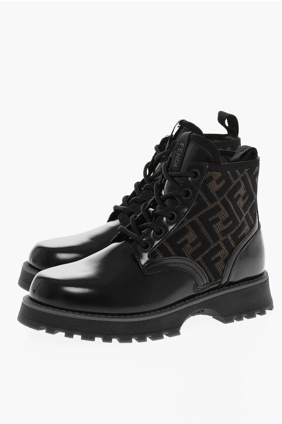 Fendi Leather Combat Booties with Knitted Monogram Inserts | Grailed