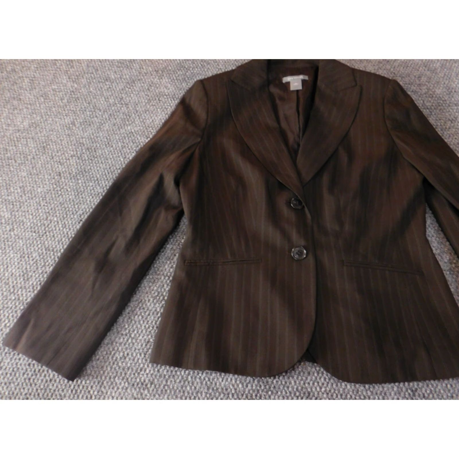 Ann Taylor Ann Taylor Blazer Jacket 10 Women Brown Wool Stripe Striped Knit Stretch Button Size L / US 10 / IT 46 - 3 Thumbnail