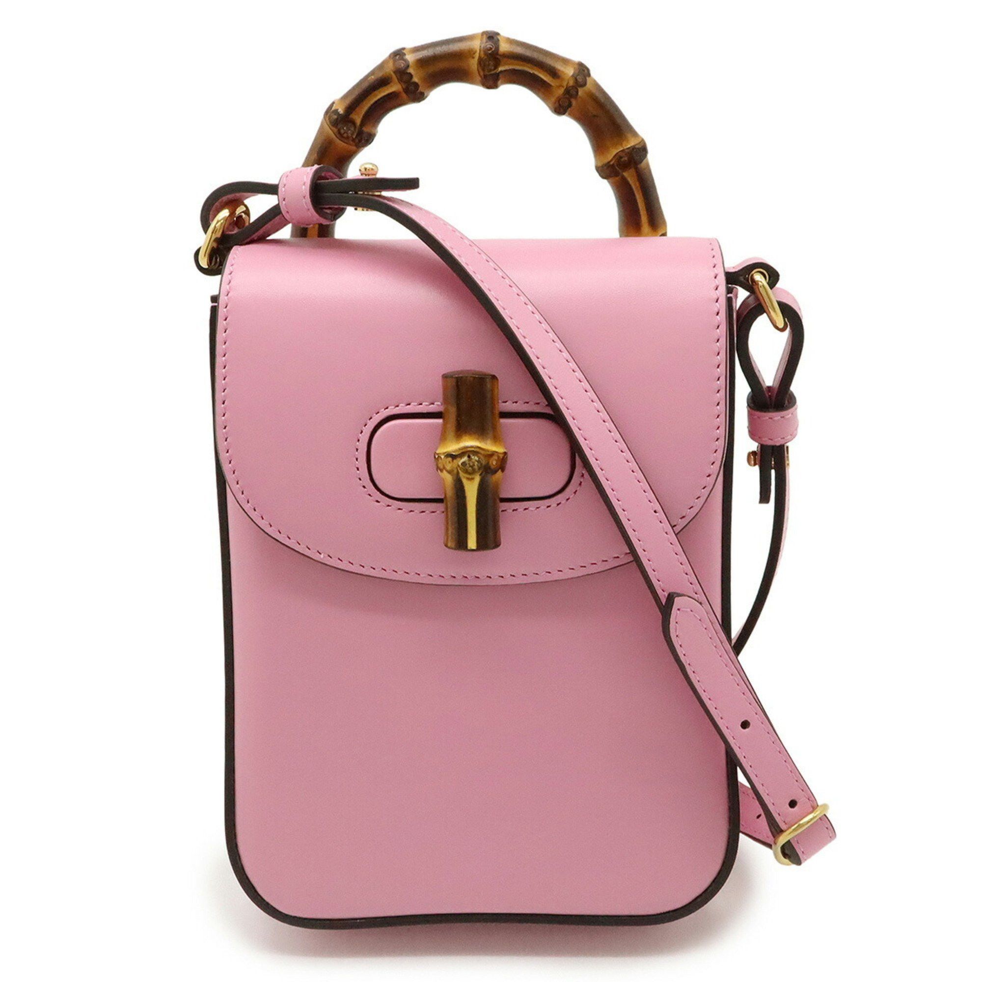 Gucci Bamboo Mini Handbag 3Way Shoulder Bag Backpack Leather Pink 702106, Women's