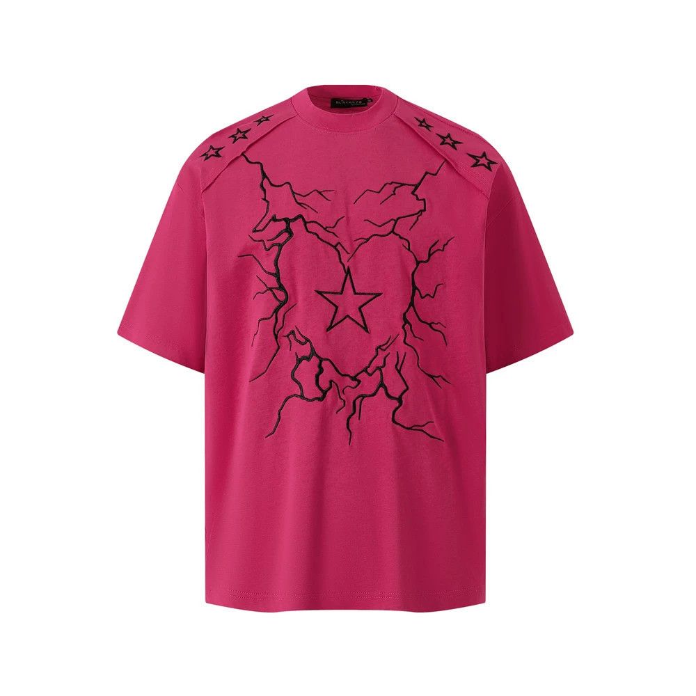 Vintage Men's trendy cotton lightning heart star embroidered T-shirt Size US M / EU 48-50 / 2 - 1 Thumbnail