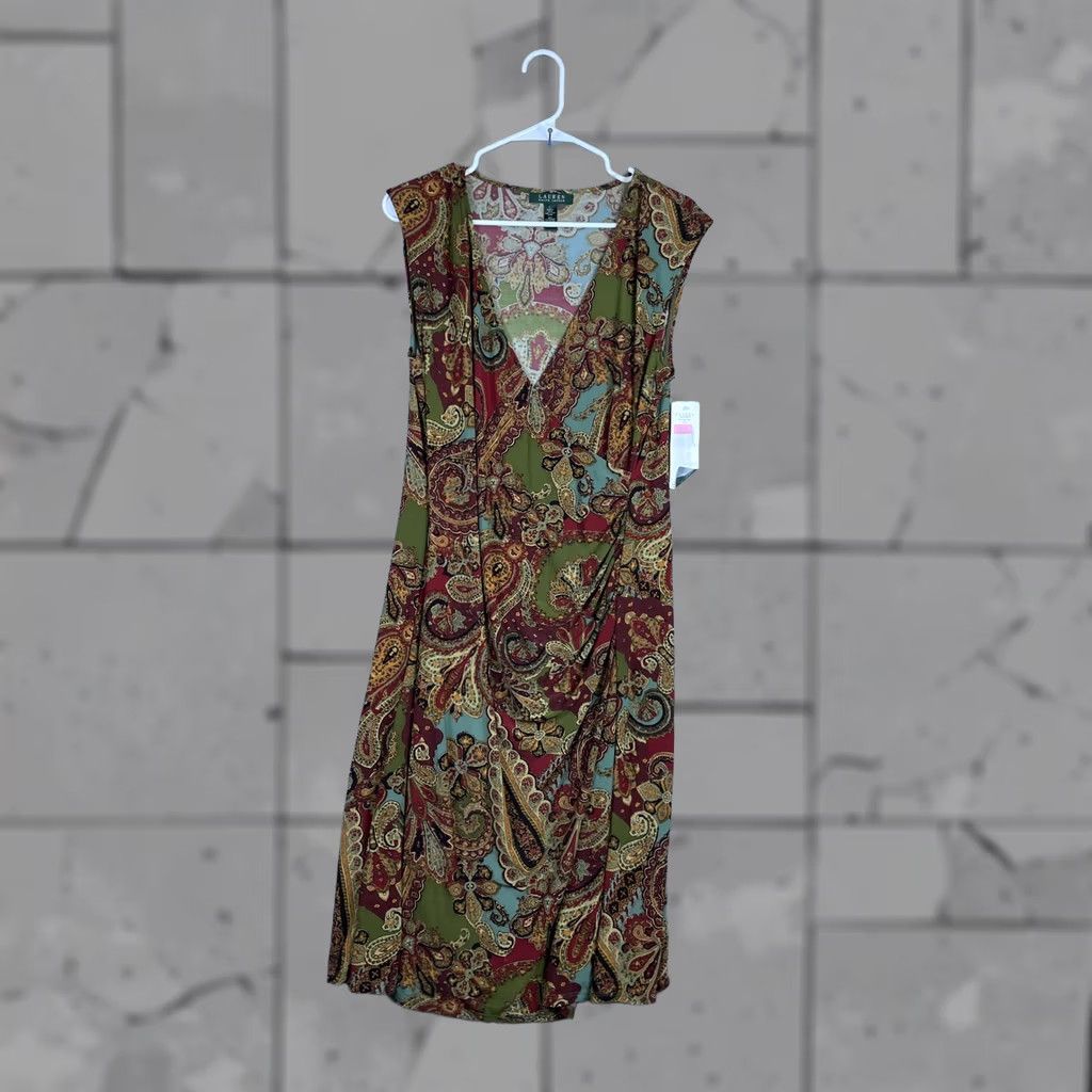 Ralph Lauren Lauren Ralph Lauren Dress Womens Large Multicolor Paisley Ruched Wrap Sheath Size L / US 10 / IT 46 - 1 Thumbnail