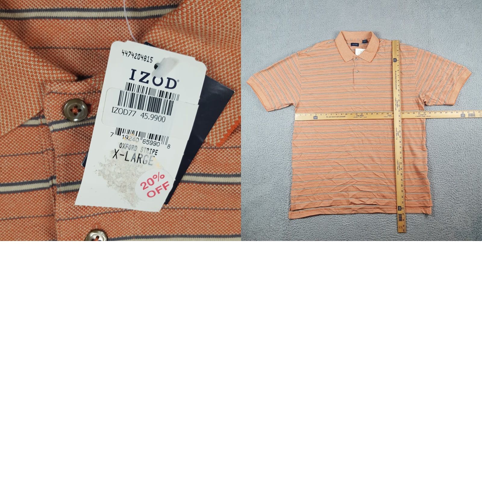 Izod VINTAGE IZOD Polo Shirt Men's XL Orange Striped Preppy Button Collar Shirt Size US XL / EU 56 / 4 - 8 Thumbnail