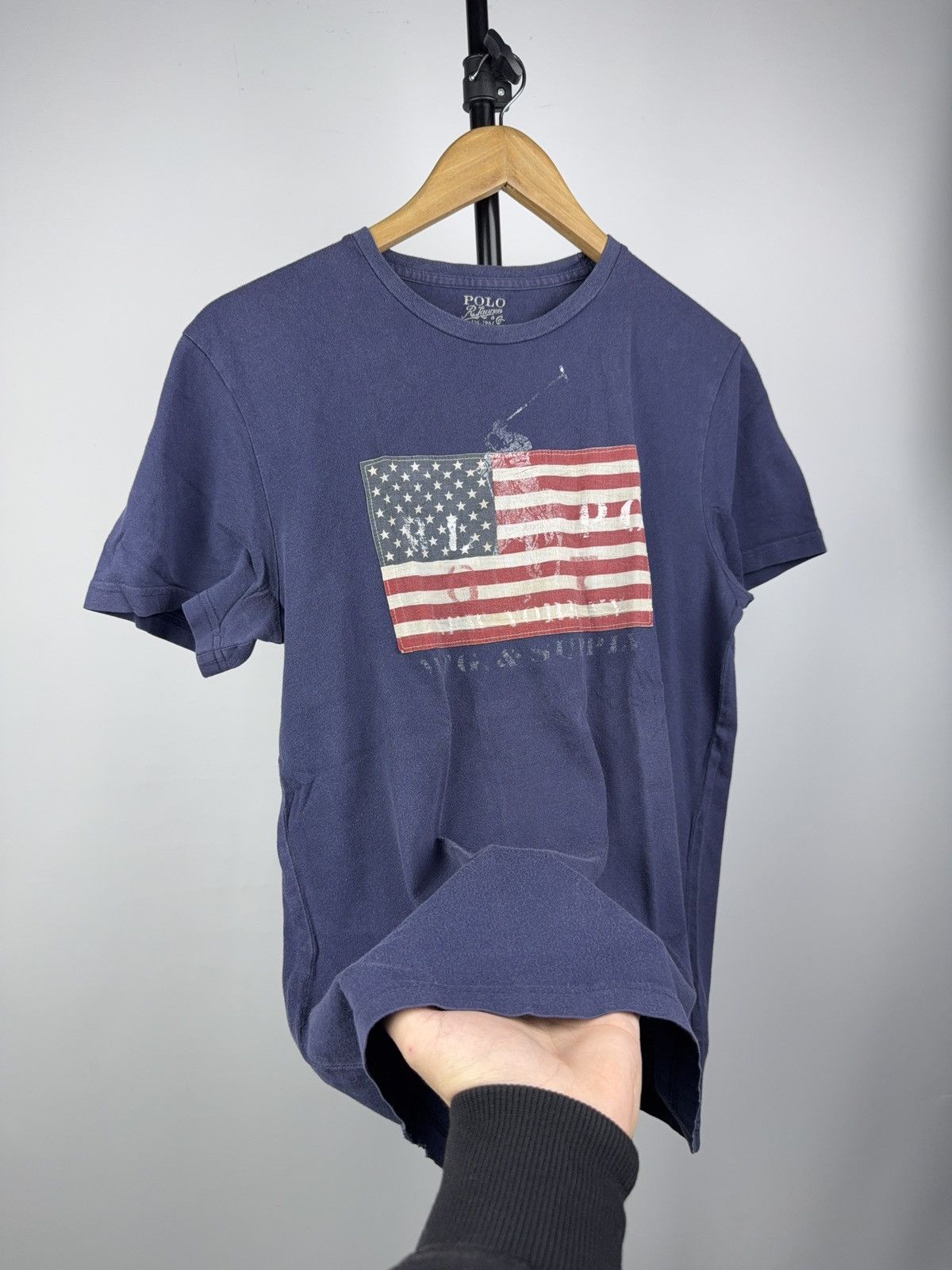 Polo Ralph Lauren 90s Polo Ralph Lauren Flag Logo Tee Navy USA Graphic Vintage Size US M / EU 48-50 / 2 - 7 Thumbnail