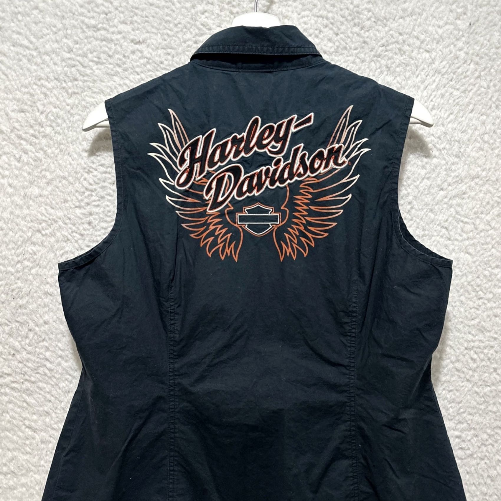 Harley Davidson Harley Davidson Womens XL Black Sleeveless Snap Button Down Fitted Tank Shirt Size XL / US 12-14 / IT 48-50 - 6 Thumbnail