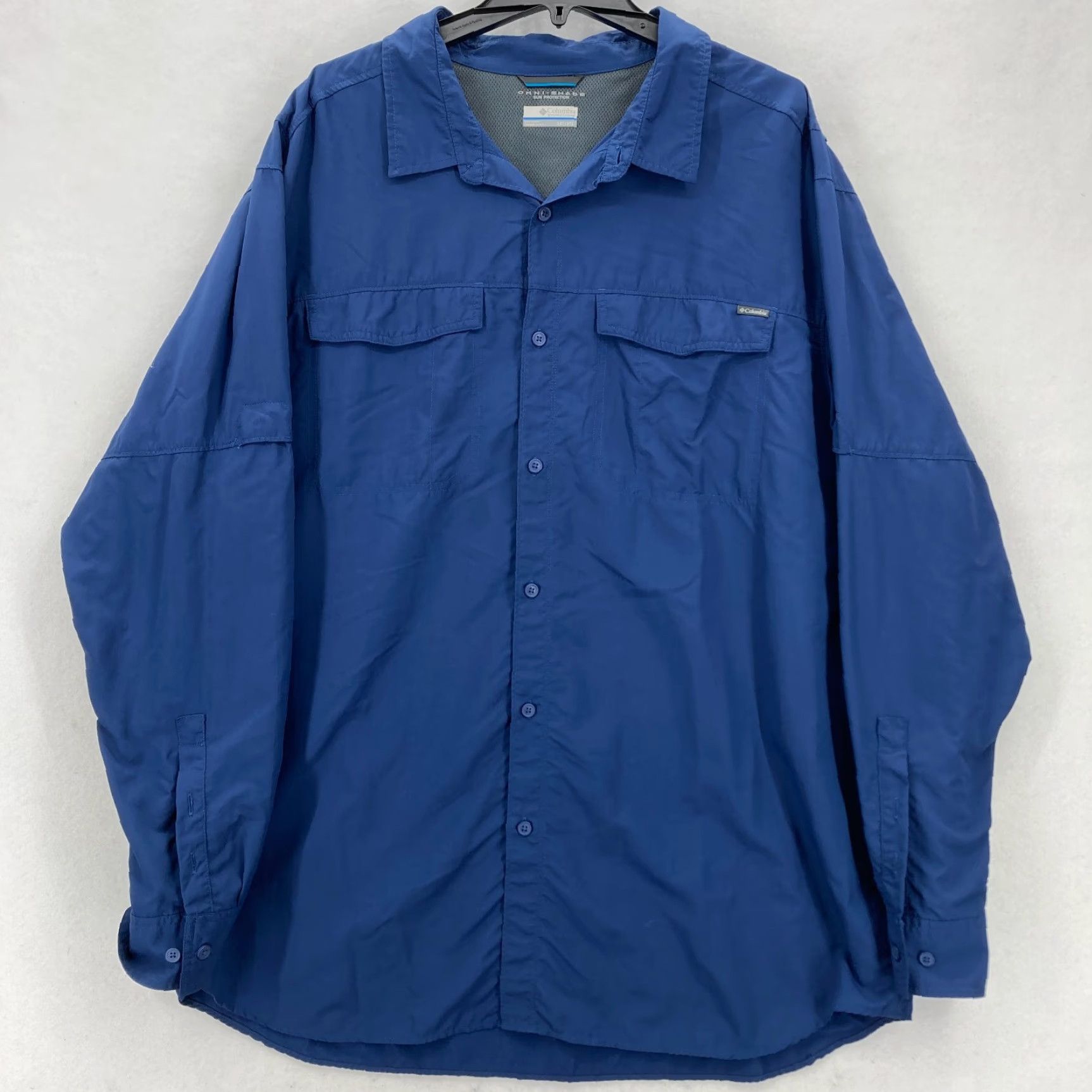 Vintage Columbia Button-Up Shirt Mens 3XT Blue Nylon Lightweight Vented Roll Tab Sleeve Fishing Hiking Size US XXL / EU 58 / 5 - 2 Thumbnail