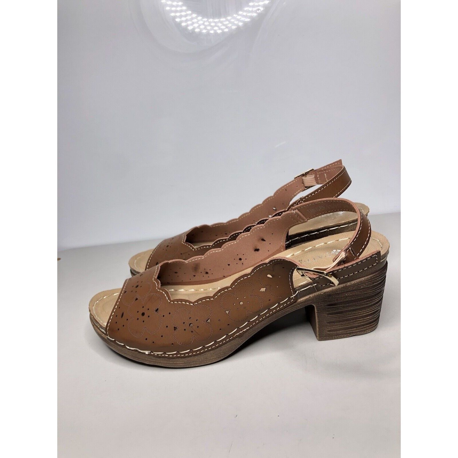 Spring Court Patrizia Spring Step Brown Leather Perforated Heel Sandals W Size US 9 / IT 39 - 12 Thumbnail