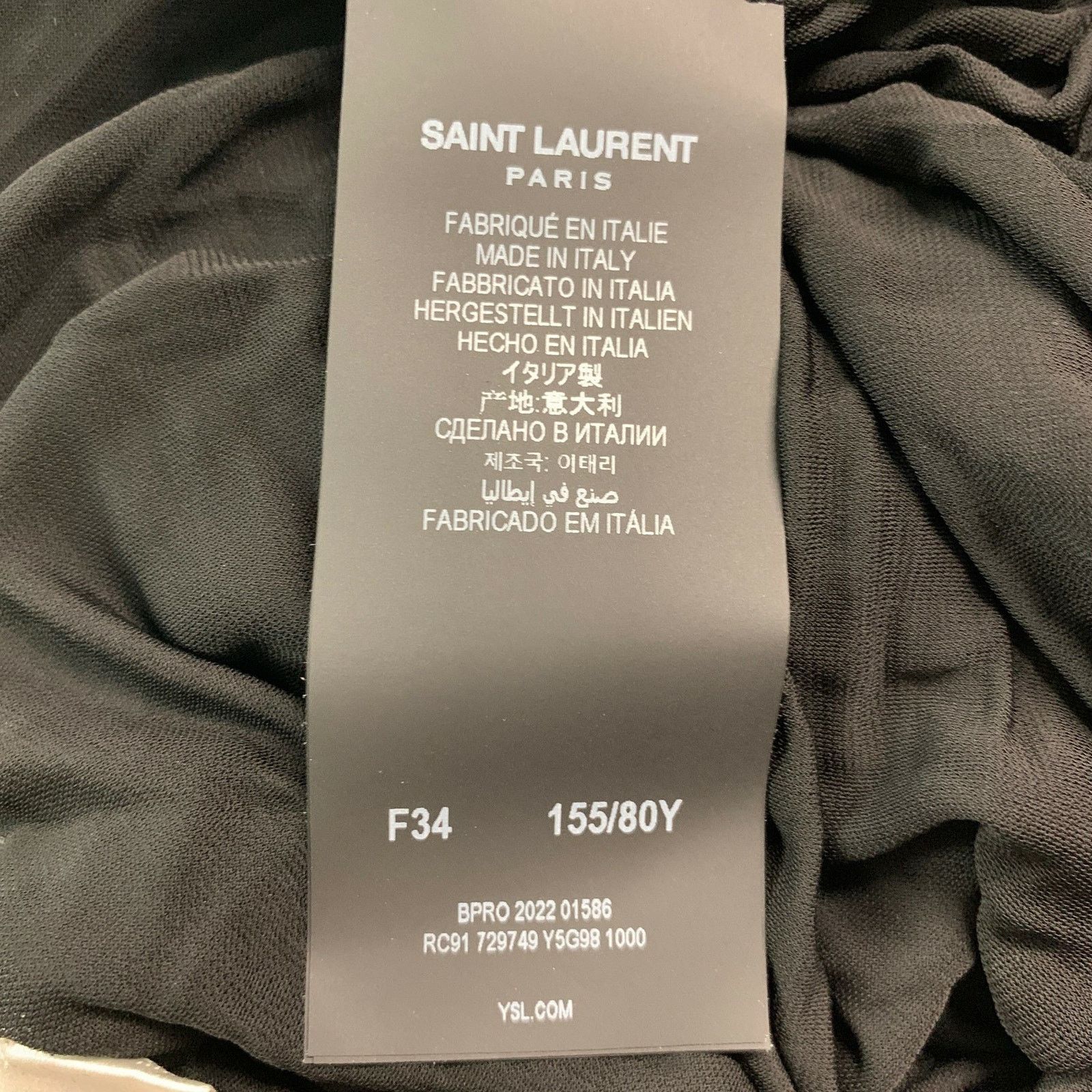 Saint Laurent Paris SAINT LAURENT Black Cupro Ruched Long Sleeve Cocktail Dress Size XS / US 0-2 / IT 36-38 - 6 Thumbnail