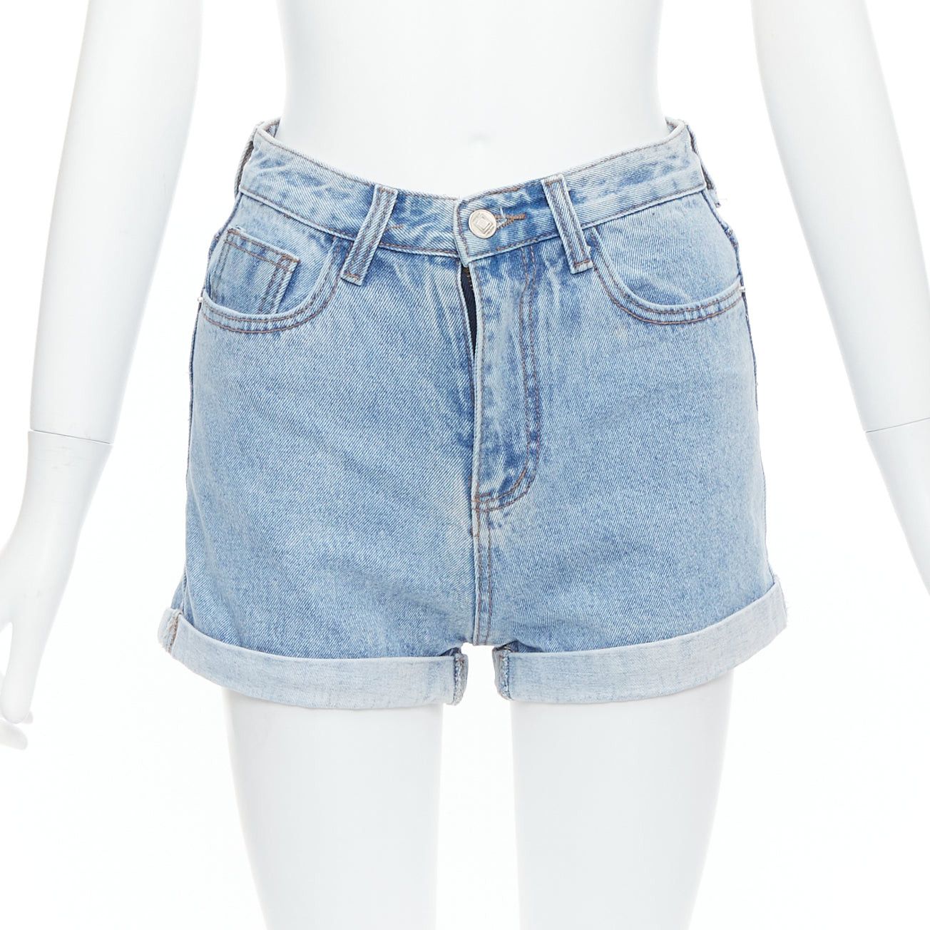 KIMHEKIM My Uniform blue washed denim roll cuff shorts S