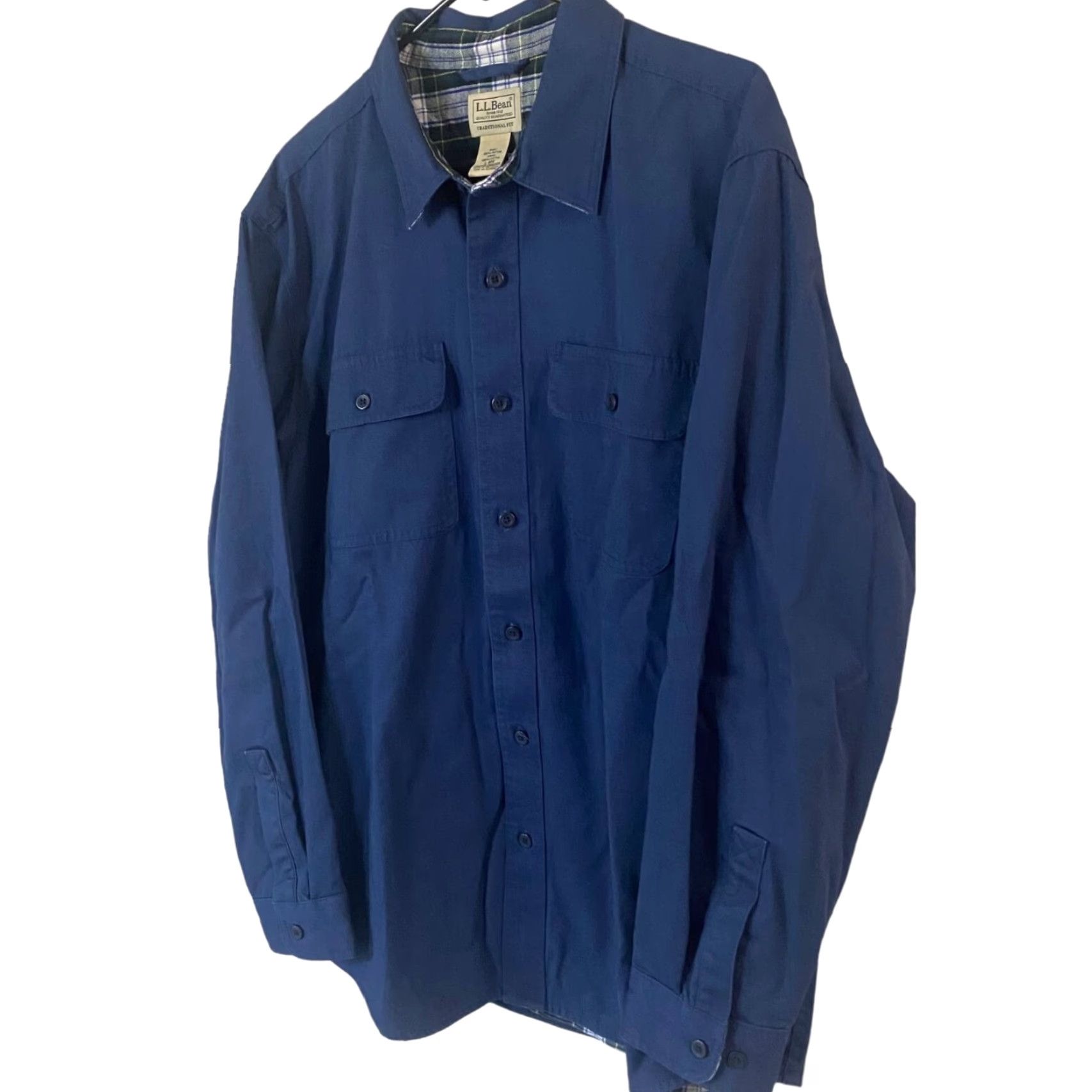 Vintage L.L. Bean Button-Up Work Shirt Shacket Mens Large Blue Plaid Lined Heavyweight Cotton Flannel Shirt Jacket Size US L / EU 52-54 / 3 - 2 Thumbnail