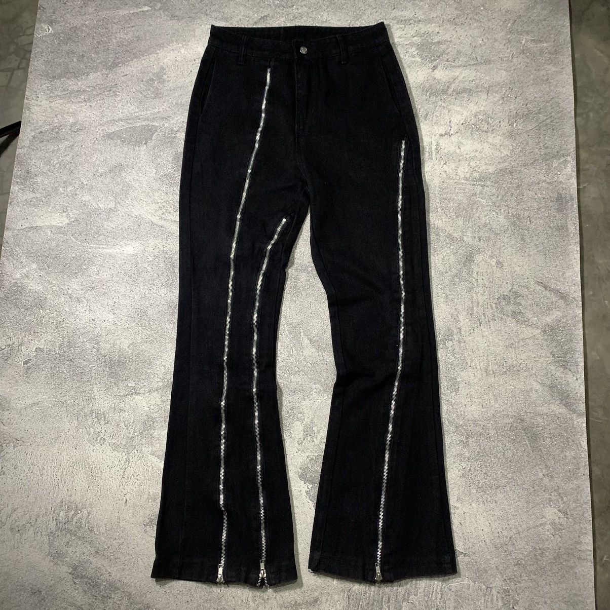 MULTIZIPPER FLARE DENIM PANTS RICK OWENS STYLE