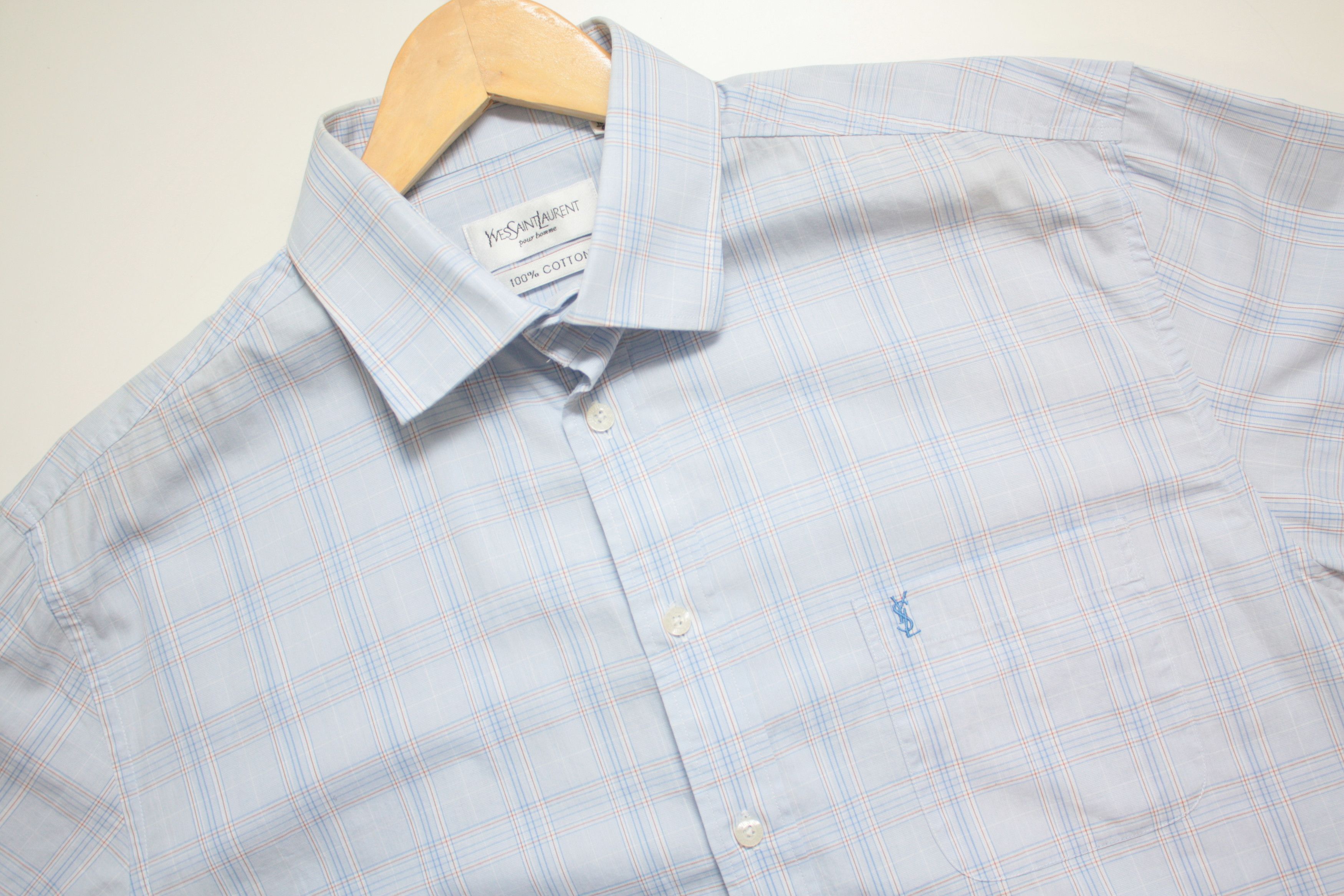 Yves Saint Laurent VTG Blue Checkered Short Sleeve Shirt