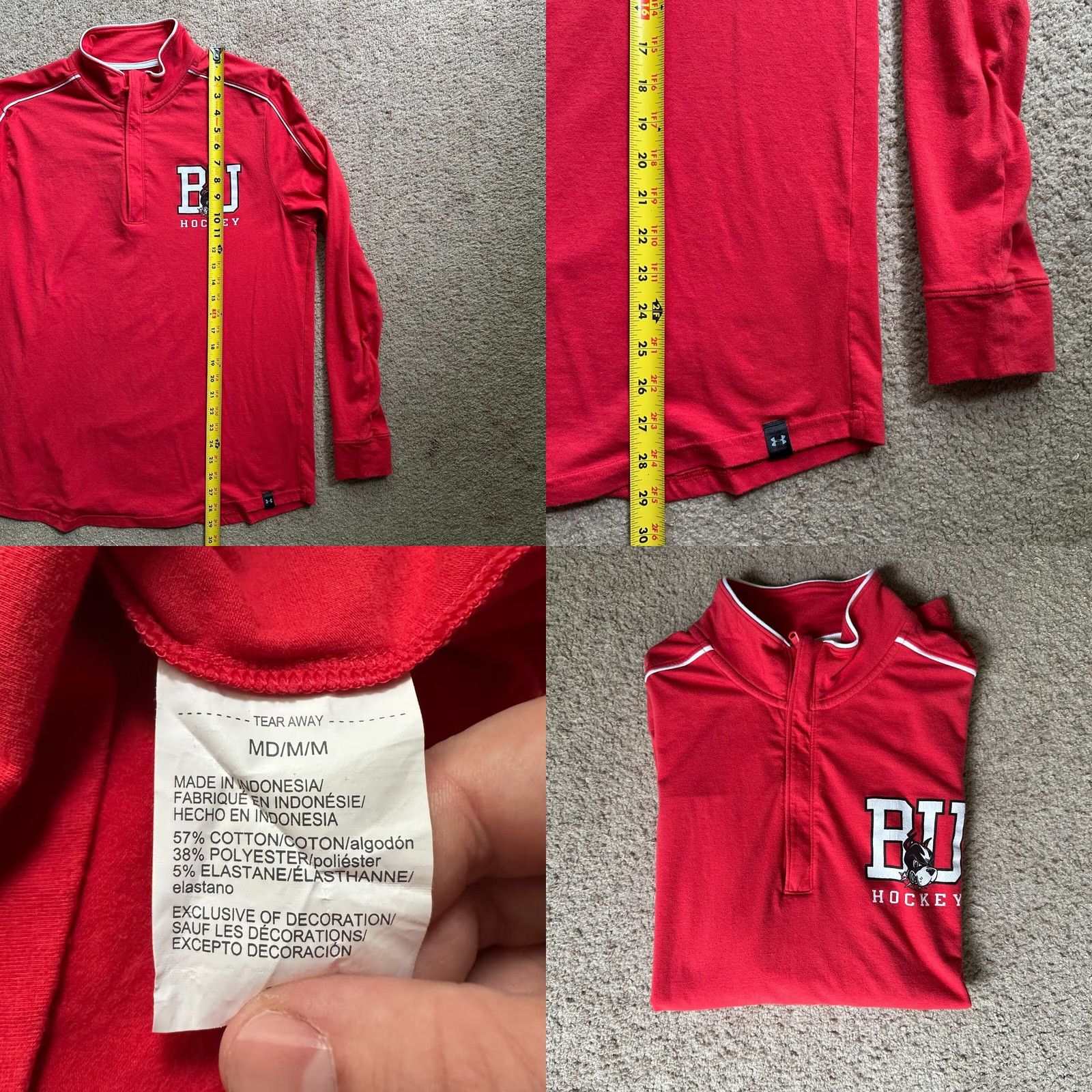 Under Armour Under Armour Sweater Mens Medium 1/4 Zip Boston University Mock Neck Fleece Red Size US M / EU 48-50 / 2 - 8 Thumbnail