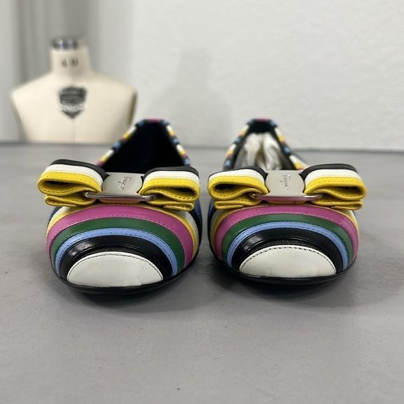 Salvatore Ferragamo Salvatore Ferragamo Varina Rainbow Stripe Flats Bow Logo Size US 8 / IT 38 - 5 Thumbnail