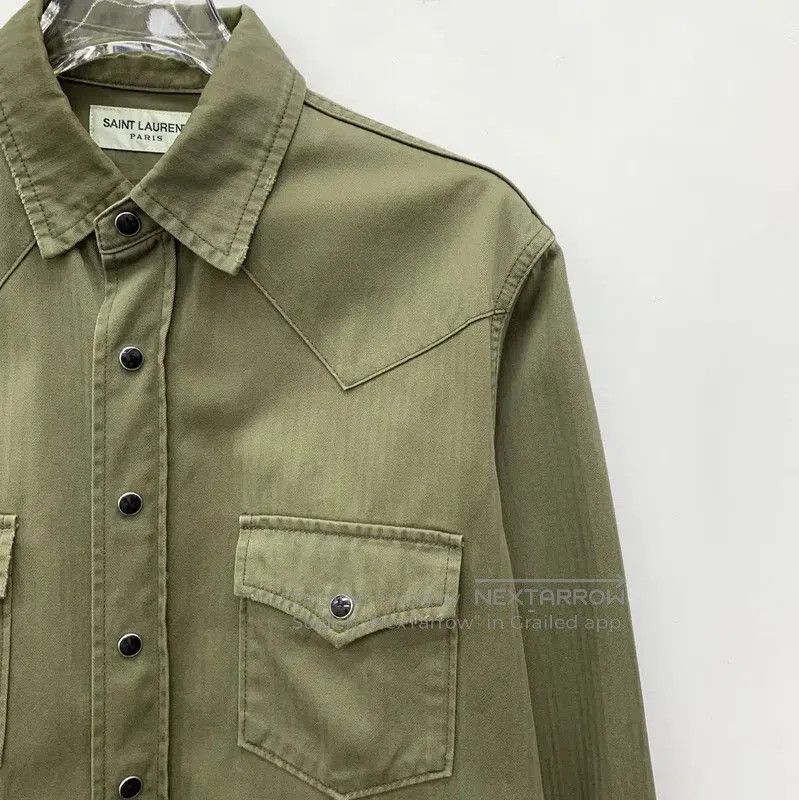 Yves Saint Laurent Saint Laurent Military Green Cotton Shirt . Size S / US 4 / IT 40 - 3 Thumbnail