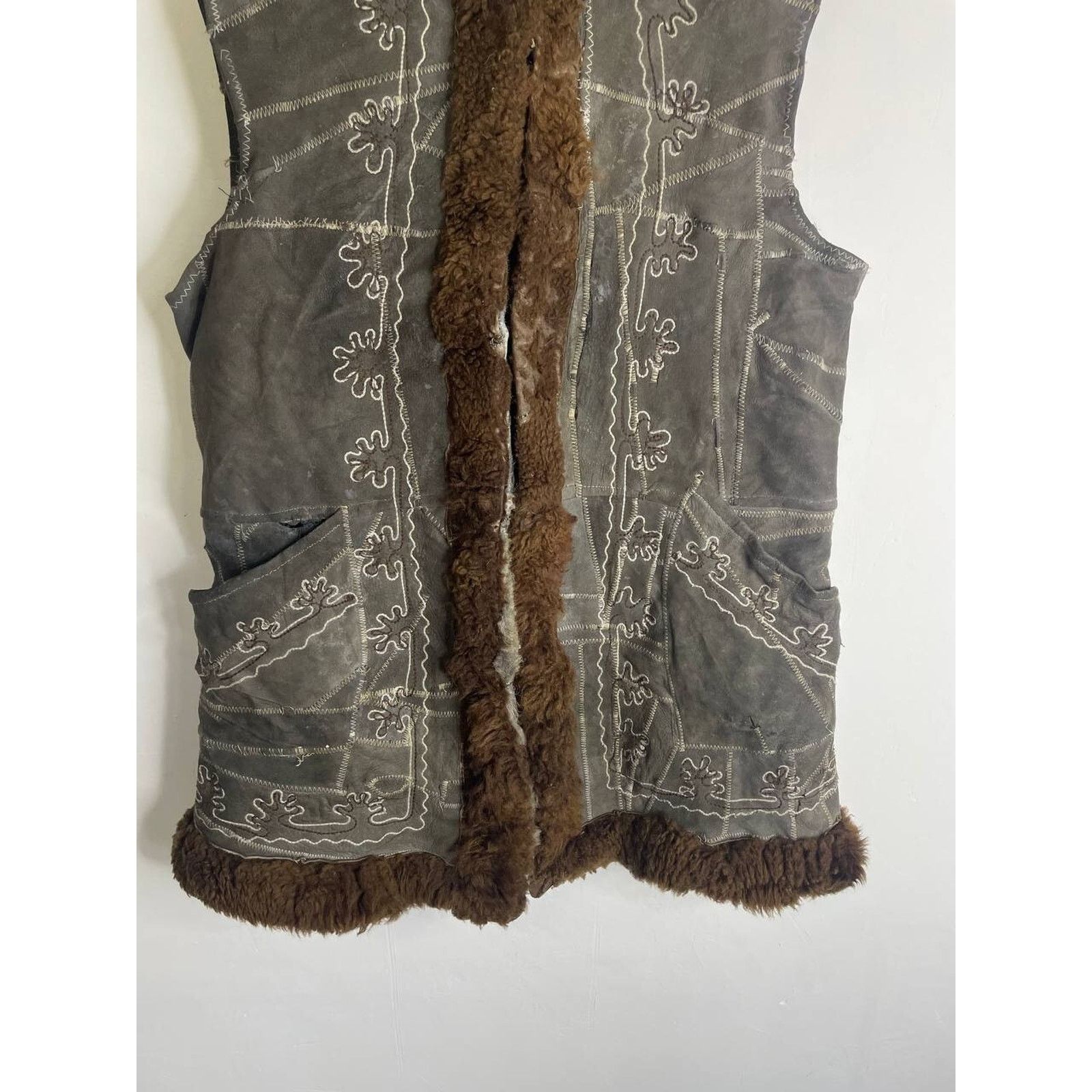 Japanese Brand × Vintage Vintage Shearling Patchwork Fur Vest Brown Suede Waistcoat Size M / US 6-8 / IT 42-44 - 2 Thumbnail