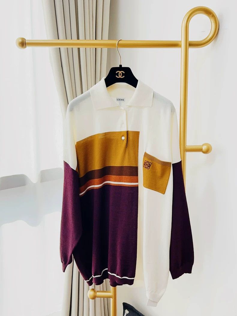 Loewe Loewe White S size polo collar long sleeve knit sweater wi Size S / US 4 / IT 40 - 1 Thumbnail