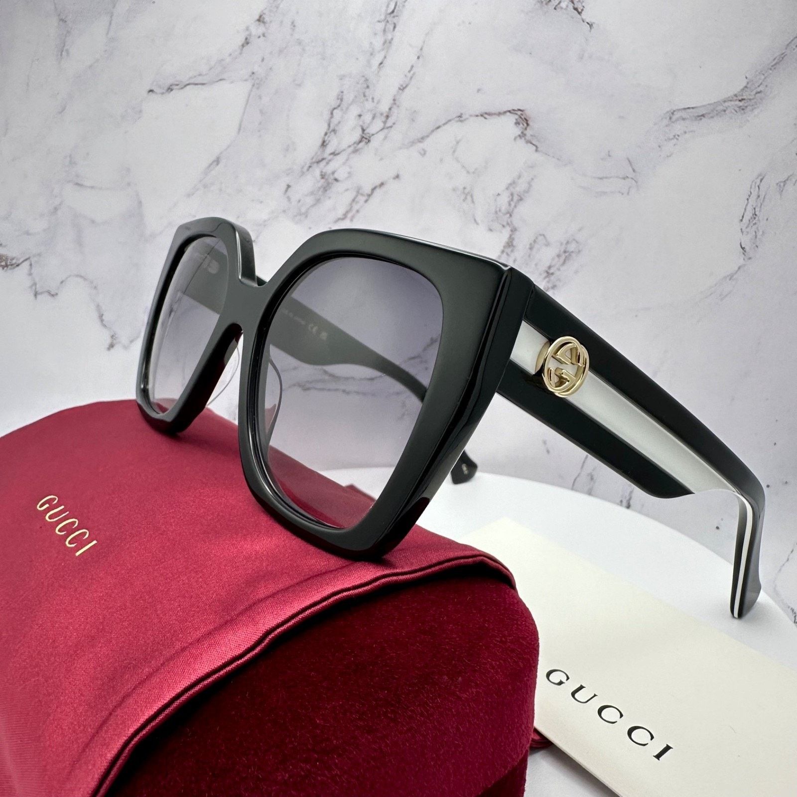 Gucci New GUCCI Sunglasses Black Square Gold Metal GG Web Arms Size ONE SIZE - 11 Thumbnail