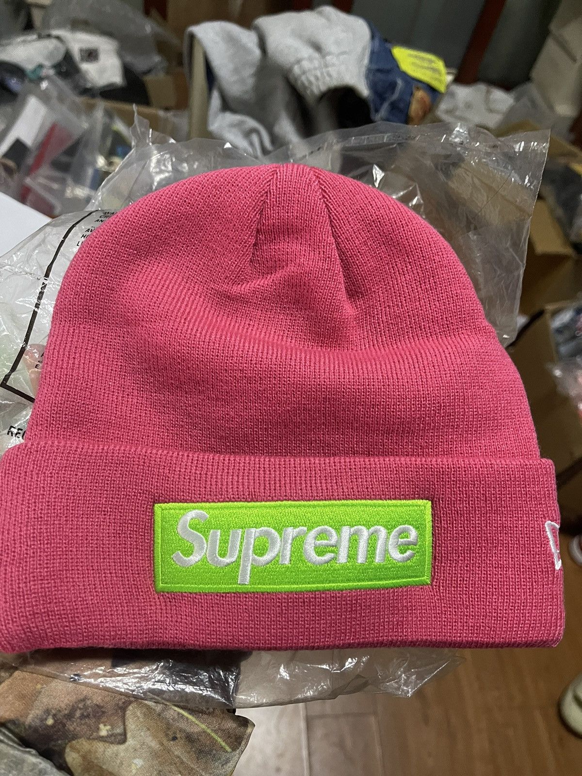 New Era × Supreme FW21 Supreme New Era Box Logo Beanie Pink OS