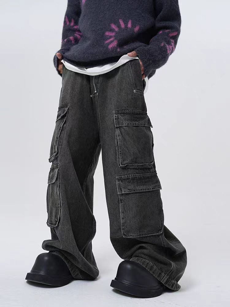 Japanese Brand Retro street multi-pocket drawstring straight-leg jeans Size US 34 / EU 50 - 5 Thumbnail