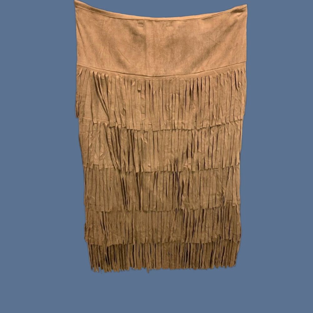 Vintage VINTAGE Back in the Saddle Skirt Midi Women 3X Brown Fringed Faux Suede Western Womens Size 40" / US 18 - 1 Thumbnail
