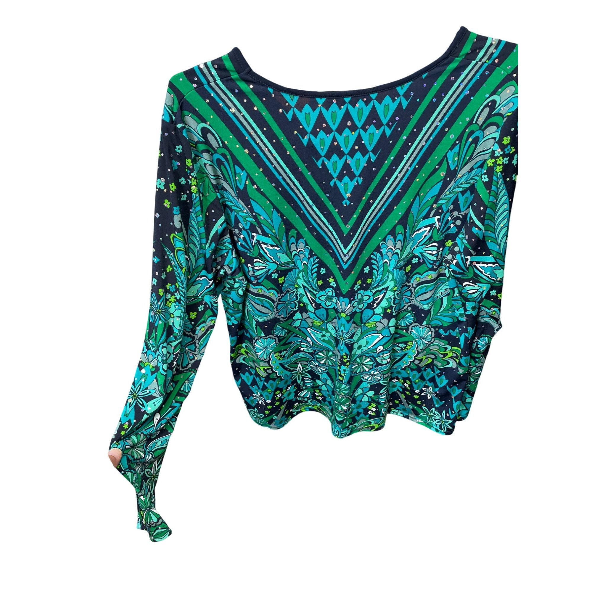 Bob Mackie Bob Mackie Wearable Art Womens Green & Black Floral Blouse S Size L / US 10 / IT 46 - 8 Thumbnail
