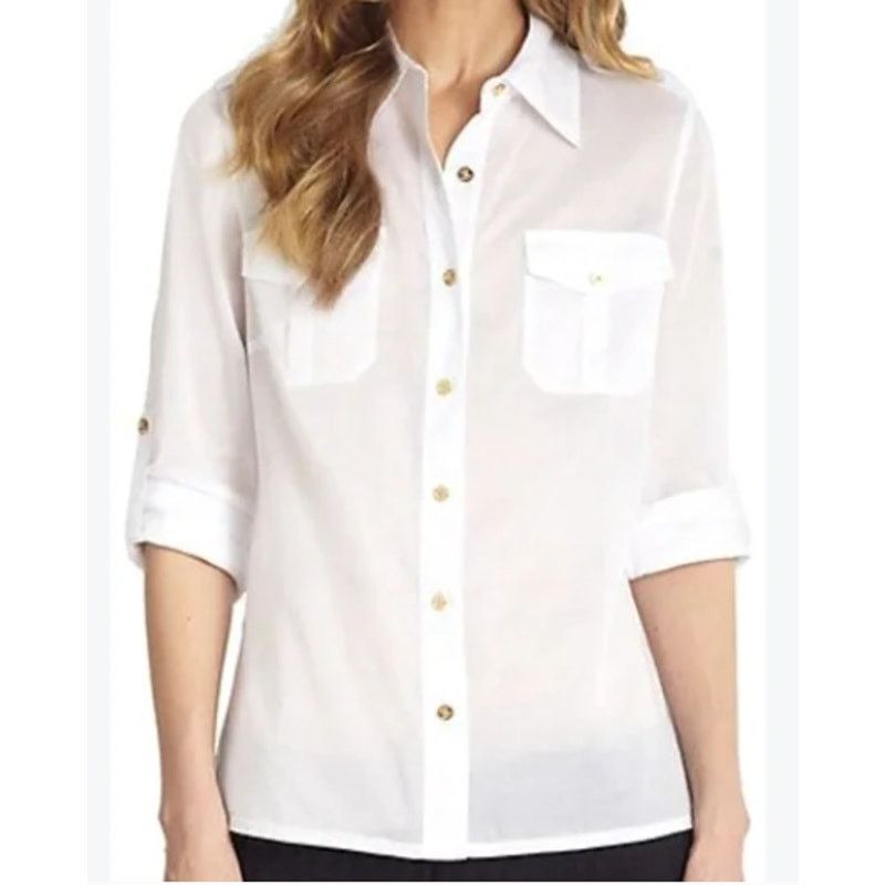 Tory Burch NWT Tory Burch White Button Up Shirt Brigette Shirt sz 10 Size L / US 10 / IT 46 - 1 Thumbnail