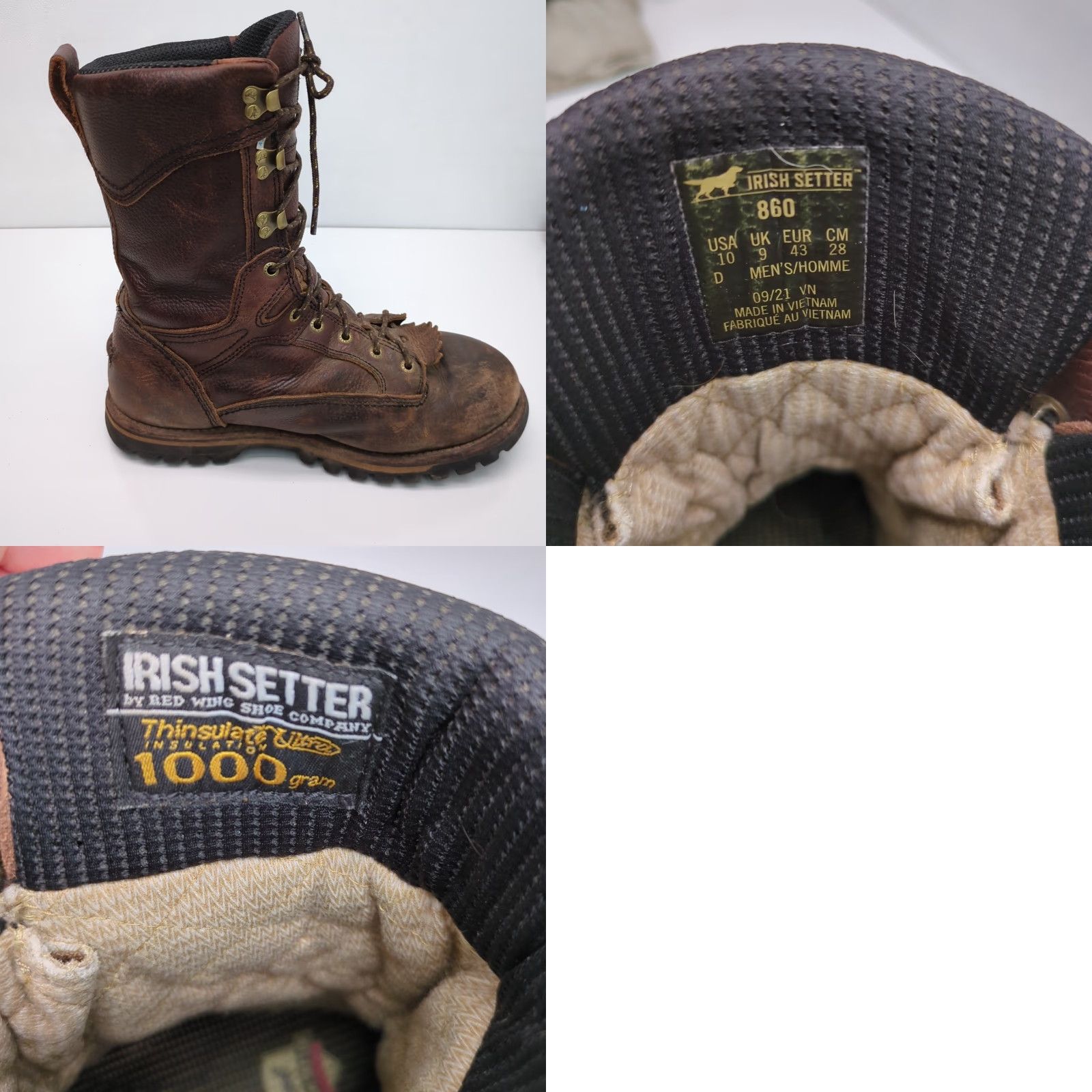 Vintage Irish Setter Mens Size 10 Boot Brown Leather Waterproof 1000g Thinsulate Snow Insulated Rubber D Size US 10 / EU 43 - 8 Thumbnail