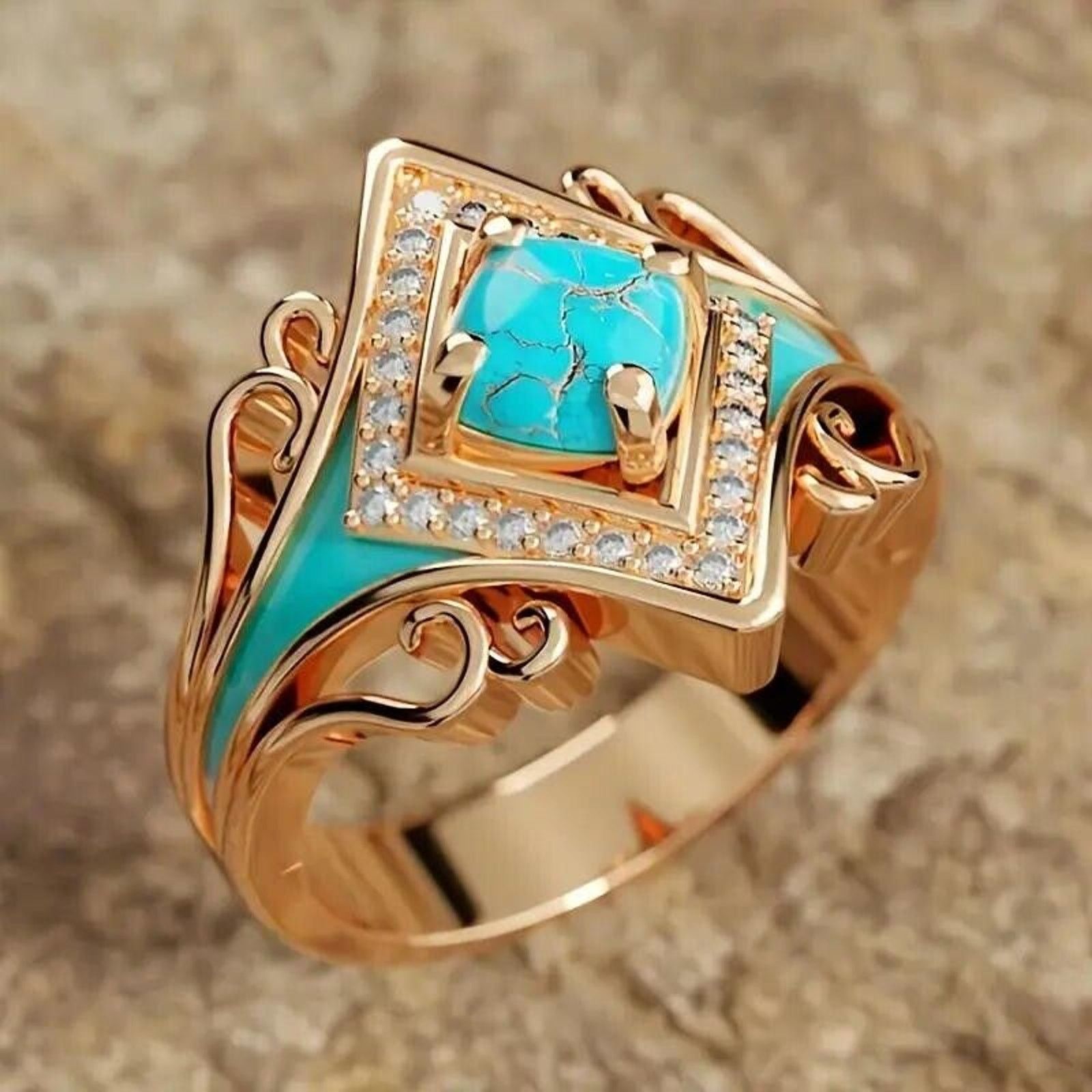 Other Women's Faux Turquoise Zirconia Bohemian Ring • Sz 7.25 Size ONE SIZE - 3 Thumbnail