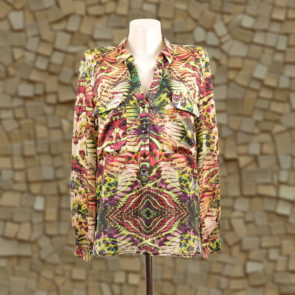 Custo Barcelona Custo Barcelona Psychedelic Print Silk Blouse Shirt Multicolor Size 1 Women Size XS / US 0-2 / IT 36-38 - 1 Thumbnail