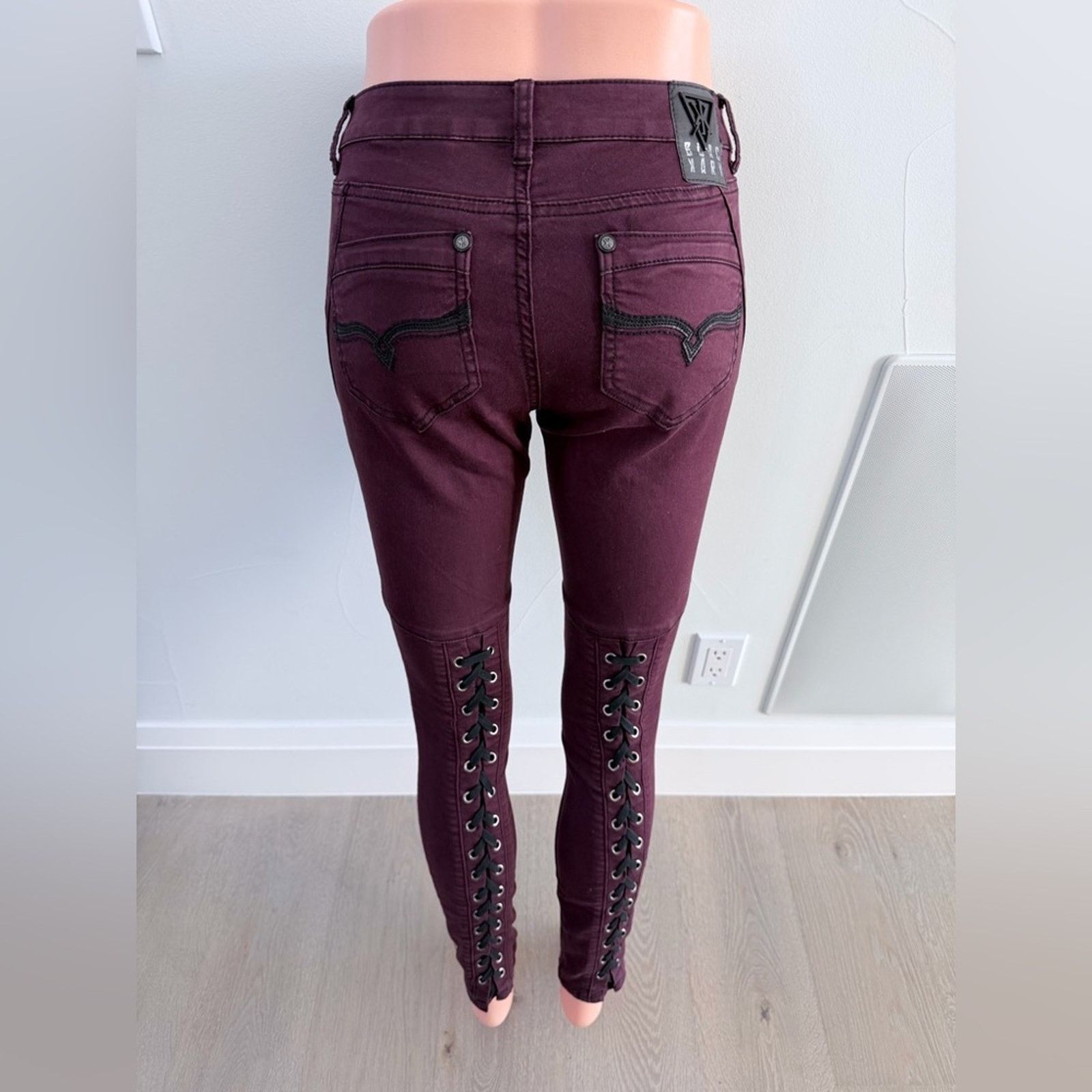 Other New Y2K Burgundy Maroon Jeans with Lace-Up Detail size 25 Size 25" / US 0 / IT 36 - 1 Thumbnail