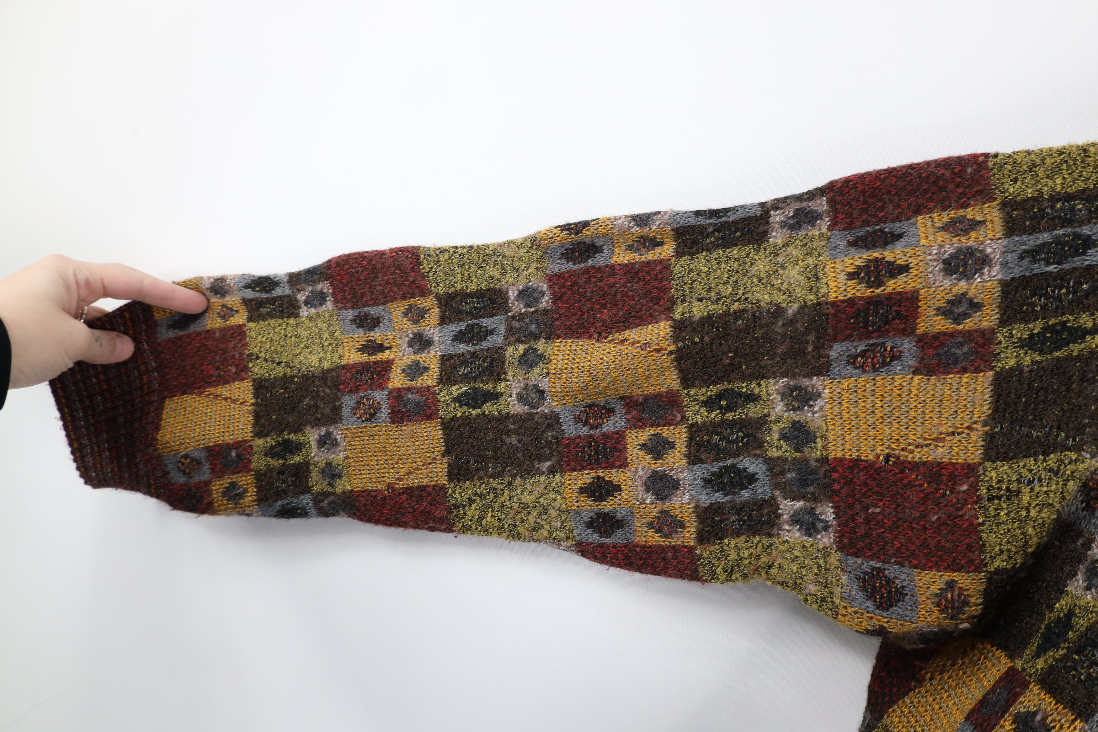 Vintage Vintage 90s Coogi Style Rainbow Checkered Knit Sweater Size US L / EU 52-54 / 3 - 6 Thumbnail