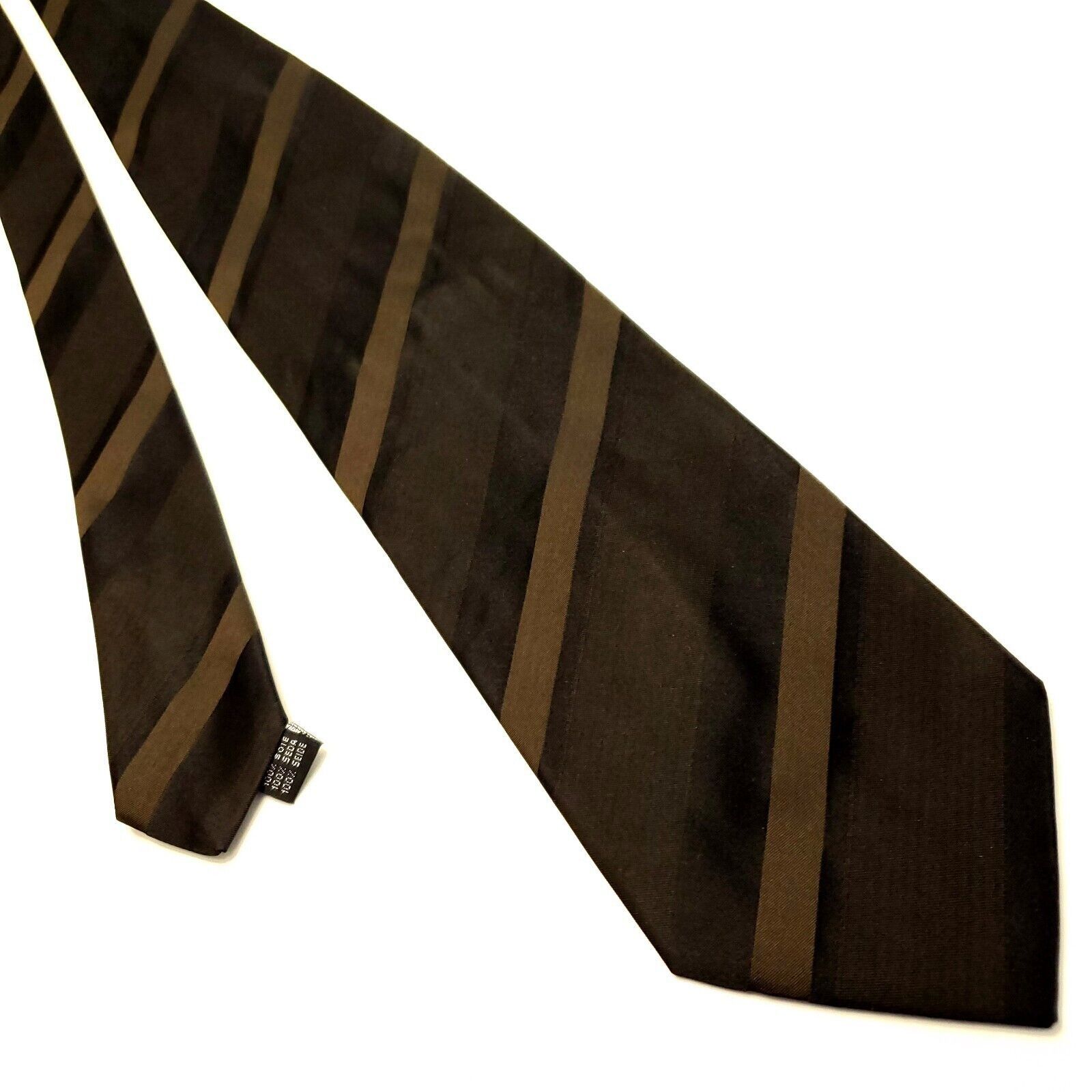 Designer Vito Rufolo Uomo Couture Silk Tie Brown Woven Striped Wide I Size ONE SIZE - 1 Thumbnail